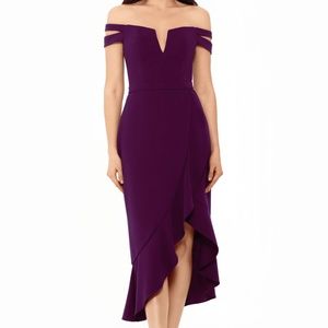 Off-the-Shoulder Asymmetrical High-Low Midi Dress